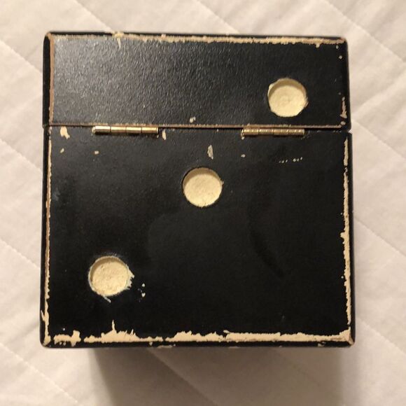 Dice Cube Black Ivory Shabby Shic Wooden Trinket Keepsake Box - Picture 7 of 13